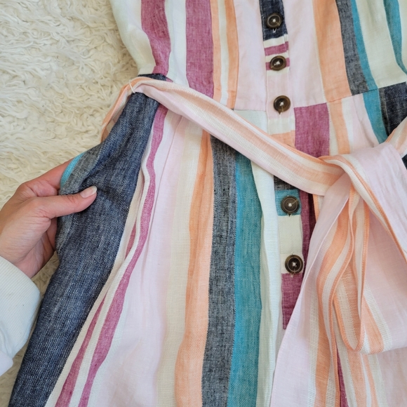 J Crew Button Up Midi Belted Linen Dress Mixed Stripe AK255 - Picture 6 of 12